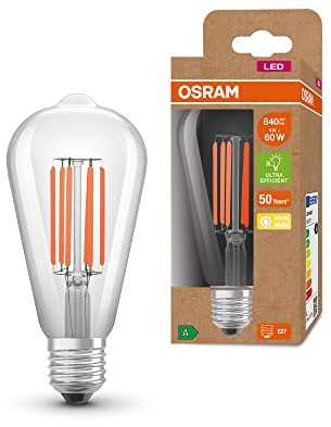 OSRAM LED Lampada a risparmio energetico, filamento Edison, E27, bianco caldo (3000K), 4 watt, sostituisce la lampadina da 60W, altamente efficiente e a risparmio energetico, confezione da 1