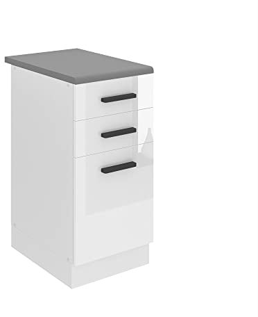 BELINI | Unterschrank Küche | Küchenunterschrank 40 cm Breite | Küchenschränke mit Arbeitsplatte | Küchenschrank mit Schubladen | Weiß Hochglanz