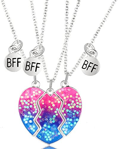 3 Stück, BFF-Ketten, Liebeskette, Süßer Herzanhänger, Gravierte Halskette, Beste Freunde Freundschaftskette, Halskette Geburtstagsgeschenke Kette Anhänger Geschenke