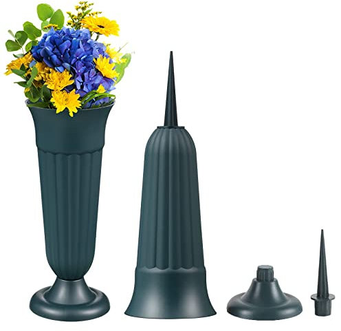 MissFox 2 Pezzi Vasi per Cimitero, 33 x 11 cm Vaso Cimitero con Lunghi Picchi e Base, Vaso Fiori di Plastica per Tomba, Memorial Portafiori per Cimitero per Arredamento per Fiori Freschi/Artificiali