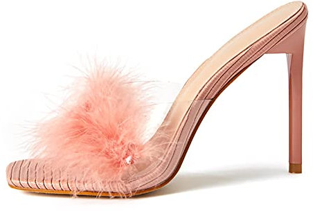 Escarpins à Talons Femme Bout Ouvert, Sandales à Talons Bas, Chaussures de Robe de Mariée, Sandales à Bout Carré pour Femme,Pink,42 EU/11 US