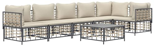 vidaXL Garten Lounge Set 7-TLG., Gartenmöbel Set mit Kissen, Sitzgruppe für Garten Terrasse, Modular Sofa Garnitur Loungemöbel, Anthrazit Poly Rattan
