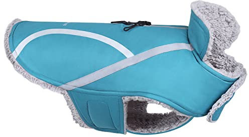 VIVAGLORY Hunde Wintermantel, Schnee- und Winddicht, Wasserabweisend Mit Bauchschutz, Verstellbare Hundejacke Warm Fleece-gefüttert für Kleine Mittlere Große Hunde, Pfauenblau