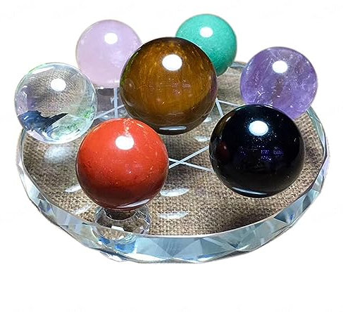 NIBHZ Crystal Ball Seven Star Array Cristal de Obsidiana The Office Decor Tablescape Decor Chakra Mineral Starter Set Textured Crystal Ball 7 Chakra Crystal Ball Crystal Ball Estatua Gema,L