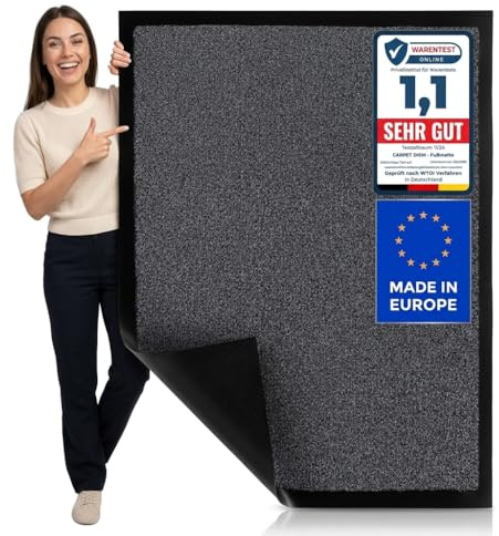 Carpet Diem Fußmatte Grau, 60x90 cm, rutschfeste Schmutzfangmatte | Fußmatte Eingangsbereich, Innen & außen, rutschfeste Türmatte, Schmutzfang Teppich für Haustür, Fußabtreter Qualität aus EU