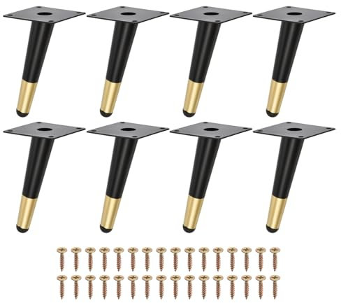 Uxcell 8PCS Metal Furniture Leg Replacement Couch Legs Cabinet Feet Black and Gold Modern Furniture Legs DIY Sofa Feet with Screws for Cupboard Table (6 Inch