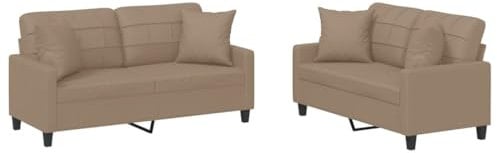 vidaXL Sofagarnitur 2-TLG., Sessel Couch mit Kissen, Sofa Wohnzimmersofa mit Armlehnen, Couchgarnitur Designsofa Sitzmöbel Polstermöbel, Cappuccino-Braun Kunstleder