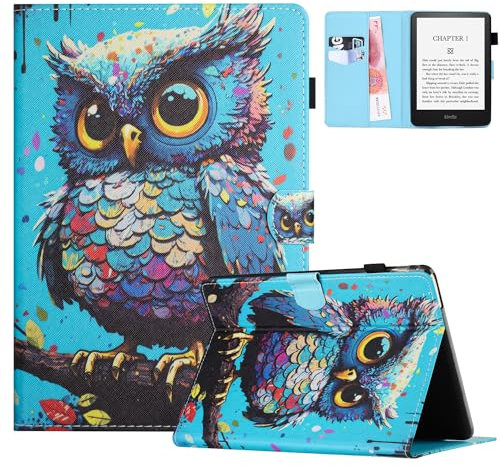 TEDTIKJT Hülle Kompatibel Kindle Paperwhite 11th Gen 6 2022 PU Leder Flip Cover Magnet Kartenschlitz Ständer Tablet Schutzhülle Case mit Auto Schlaf/Aufwach, Eule