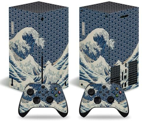 ROIPIN for X-Box Series X Skin - Including Controller Skin and Console Skin, Shell Skin Protector Wrap Cover Protective Faceplate Full Set for X-Box Series X(Sea Wave)