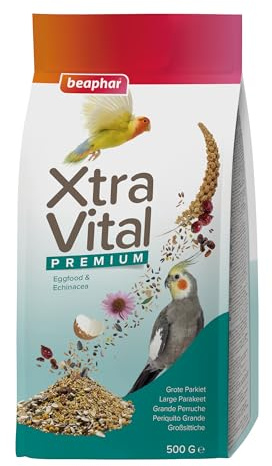 BEAPHAR XTRAVITAL – Premiumfutter für große Wellensittiche – enthält Früchte, Samen und Eierpatée – stärkt das Immunsystem – sorgt für Vitalität und hält gesund – 500 g