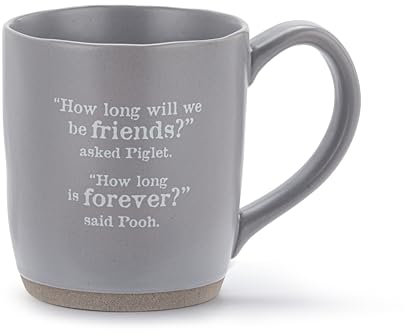 DEMDACO Pooh Classic Yellow Bear Everyday Collection How Long Will We Be Friends - Taza de café de gres de 14 onzas para tu infusión matutina favorita