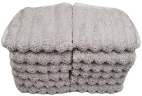 Lot de 12 débarbouillettes douces en microfibre côtelée, très absorbantes, pour salle de bain, maison, hôtel, spa, plage, piscine, salle de sport (gants de toilette, gris)