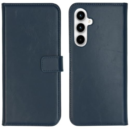 SELENCIA Bookcase Hülle kompatibel mit Samsung Galaxy A35 – Era Leder Handytasche Side Flip Case – Handyhülle aus Rindsleder in Blau [3 Kartenfächer, Magnetverschluss]