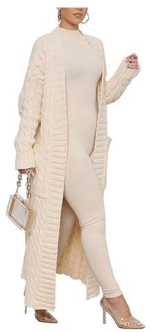 Shuanghao Women's Winter-Warm Fashion-Casual New-Sexy Sweater-Cardigan - Loose Long Sleeve Solid Color Oversized V- Neck Lightweight Cotton Knitwear Chunky Ribbed Pocket Long Coats Ladies UK White M