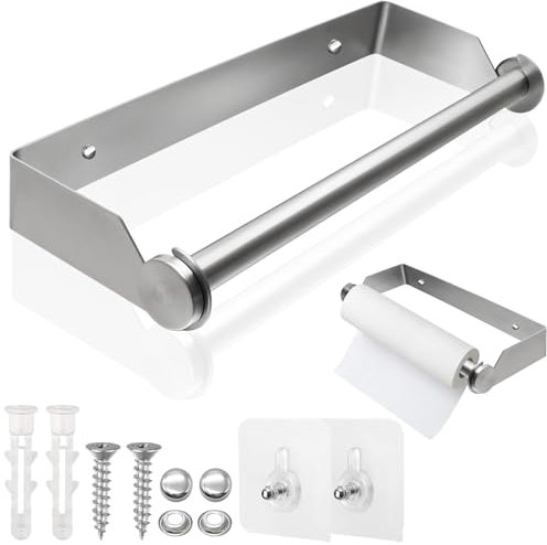 Portarrollos Papel Cocina en Acero Inoxidable 28CM, Soporte para Toallas de Papel, Autoadhesivo sin Taladrar, para Guardar Papel Higiénico y Toallasde y Envoltura de plástico