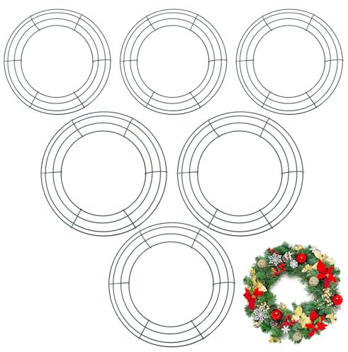 Rapidbok 6 Stück Draht Kranz Ringe Draht Kranz Rahmen, Weihnachtskranz Haustür, Drahtrahmen Rund, für Weihnachten Neujahr Valentines Dekoration (8 und 10 Zoll)