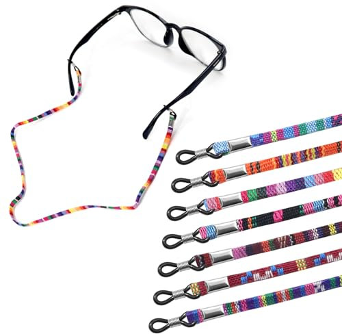 Qufiiry Cordino Antiscivolo, 7 Pezzi Laccio Occhiali, Multicolore Catena Occhiali da Sole, Cordino Occhiali da Sole Regolabile, Catenina per Donna Uomo per Sport