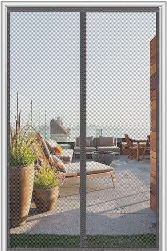 Mosquitera Puerta Magnetica 90x200 cm,Cortina Mosquitera Puerta Exterior con potente cierre magnético,No es necesario taladrar，Malla fina,Gris