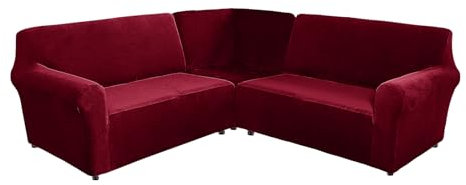 GUYIRT Sofabezug L Form, Couchbezug L Form Samt, Ecksofa Bezug L Shape 5 Sitzer, Sofabezug Ecksofa L Form rutschfest, Sofa Cover L Shape (rot)