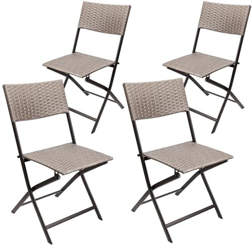 BRUBAKER 4er Set Gartenstuhl Toskana - Polyrattan Klappstuhl wetterfest und robust - Balkonstuhl klappbar - Campingstuhl für Garten Balkon Terrasse - Camping Stuhl - Grau Braun