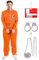 shengo Orangefarbener Gefängnis-Overall für Erwachsene, Orange Sträflingskostüm Herren Orange Sträflingsanzug Kostüm mit Handschellen, Gefängnis Outfit für Halloween Karneval Thema Party Dress Up