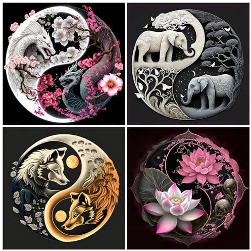 Qiukoo 4 Stücke Diamond Painting Erwachsene - Diamond Painting Bilder Set - Geschenk Mädchen ab 10 Jahre - Basteln Erwachsene Kreatives für Mädchen