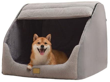 Große Hundehütte für den Innenbereich, weiches Plüsch-Hundehöhlenbett, bezogenes Haustierbett mit flauschigem waschbarem Kissen, tragbares Hunde-/Katzen-Haustierzelt, Haus für mittelgroße und große