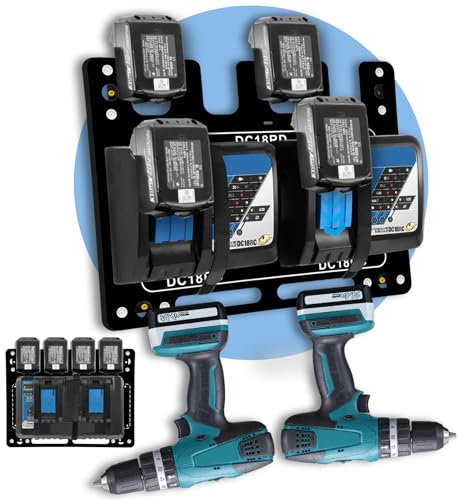 Wewod Wall Mount for Makita Battery, Heavy-Duty 4 pcs Batteries 14.4 V/18 V for Makita, DC18RC/DC18RD Charger Base and Power Drill, Ordered by Garage, Wall Mount for Makita Batteries and Chargers