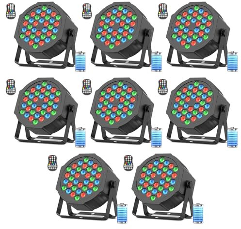 Glowingstage Led Strahler Akku, 8 Stück 36 RGB LED Akku Strahler Bühnenlicht Led Par mit DMX und Fernbedienung, Discolicht Partylicht Scheinwerfer für Disco DJ Outdoor
