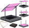 Sandkasten mit Dach 140x140 150x150 Imprägniert Modell 2025 mit Sonnenschutz mit UV 100+ Schutz Sandbox mit Sandkastenvlies Holz, Sandkiste Sandbox Anthrazit (140x140 Dach Rosa)