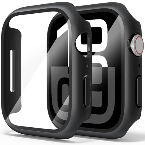 Amzpas 【2 PEZZI】 Cover per Apple Watch Series 10 46mm con Vetro Temperato, Custodia Rigida iWatch Protezione Sottile HD Clear Pellicola Protettiva (Nero*2)