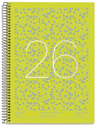 Miquelrius - Kalender 2026, 18 Monate, A5+, Wochenplaner: von Juli 25 bis Dezember 26, Wochenansicht, Spiralbindung aus Metall, Einband aus Karton, Katalanisch-Englisch, Portugiesisch