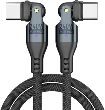 BITHAI 240W USB C to USB C Cable USBC to Dual Head 180° Rotation High Speed USBC Fast Charging Cable for iPhone 16/15/Ma-Book/Pad Series (3.3ft)