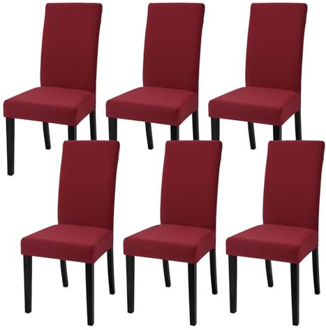 FRKOKRFA Stuhlhussen 6er Set Dehnbare Esszimmer Stuhlberzug, Abnehmbare Waschbar Stuhlübezug, Moderne Elastische Hussen für Haus, Hotel, Bankett, Partys Deko und Hochzeit (Rot)