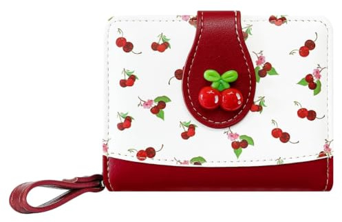 Sunwel Fashion Kleines Portemonnaie mit niedlichem Aufdruck, für Damen und Mädchen, kirsche, Preppy