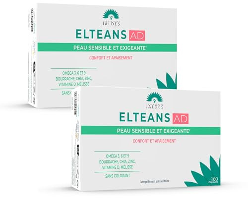 ELTEANS AD Lot de 2X60 Capsules | Pour Nourrir Et Apaiser Les Peaux Sensibles Et Exigeantes | Composé d’Ingrédients d’Origine Naturelle | LABORATOIRE JALDES