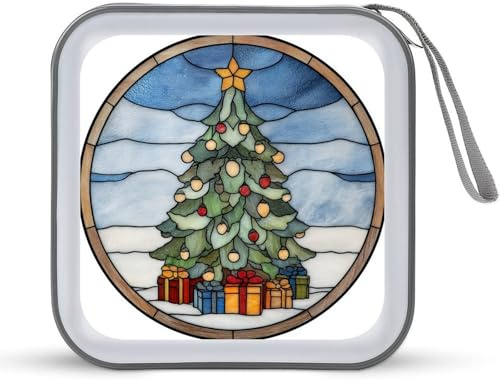 Jubonexis Arbre de Noël en vitrail avec étoile étui de rangement CD DVD portable pour voiture, maison, voyage