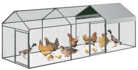Großer Hühnerstall mit 3 Türen, Freilaufgehege 3x1x1m, Begehbar Hühnerstall Verzinkter mit Dachabdeckung, Hühnergehege Stabil Geflügelstall Freigehege für Hühner, Kleintiere