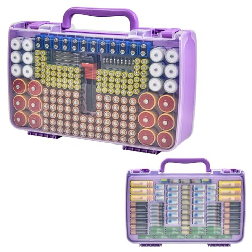 269 Batterien Batteriebox mit Batterietester, Double-Sided Batterie Aufbewahrungsbox, Tasche Hält AA AAA 4A C D Cell 9V 3V Lithium LR44 CR2 CR123 (Violett)