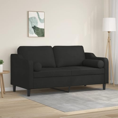 Mimdixy Küchensofa Für Wohnzimmer, Schlafzimmer, Kleinen Raum, 2-Sitzer-Sofa mit Zierkissen Schwarz 140 cm Stoff