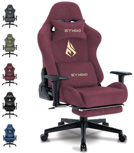 Symino Gaming Chair, Computer Chair with Footrest, Headrest and Lumbar Support, Ergonomic PC Chair, Height Adjustable Rotating Task Chairs, Wine red