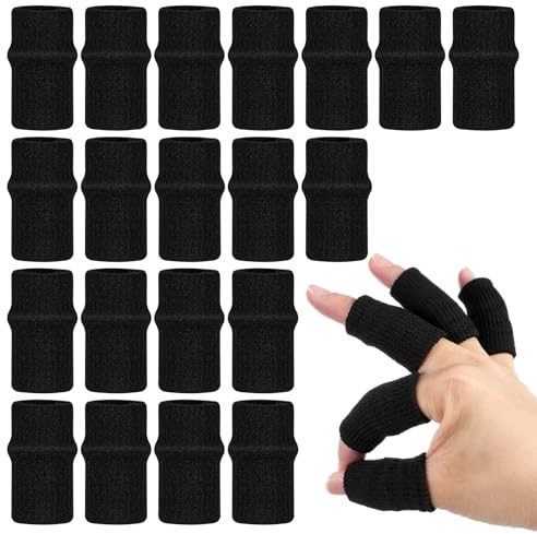 Ouligay 20 PCS Finger Sleeves Black Sport Finger Brace Protector Compression Sleeve Breathable Elastic Thumb Sleeves Thumb Splint Brace Support for Basketball, Golf Sports Aid Support