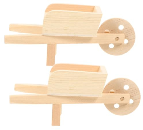 SOPOTUTU 2pcs Mini Wooden Wheelbarrows Dollhouse Accessories Miniature Garden Cart Barrows Model for Dollhouse Décor and Set