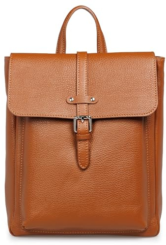 Caspar Damen Leder City Rucksack eleganter Business Echtleder Backpack - PREMIUM LINE - Modell No.854 - Made in Italy, Farbe:cognac