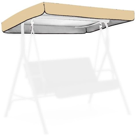 Glewi Replacement Swing Canopy Cover,420D Oxford Fabric Garden Swing Top with 15cm Flounce Weatherproof Shade for Outdoor Patio Furniture(Beige)