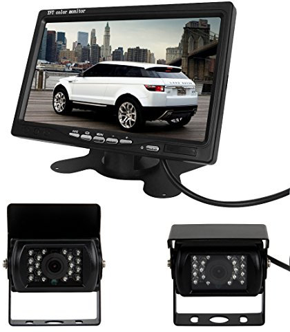Pathson Car Rear View Kit for Bus Truck 7 inch LCD Monitor + 2* IR Reversing Camera 18 LED