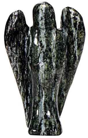 Morella Edelstein grüner Zebra Jaspis Engel Glücksbringer Schutzengel zum Mitnehmen 3,5 cm in Samtbeutel