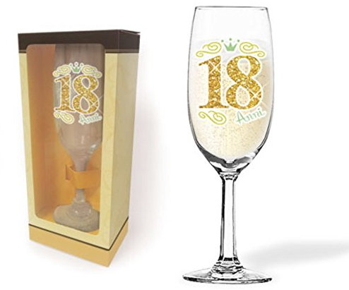 BICCHIERE 18 ANNI Flute vetro glitter ORO Gadget idea regalo festa 18° Compleanno