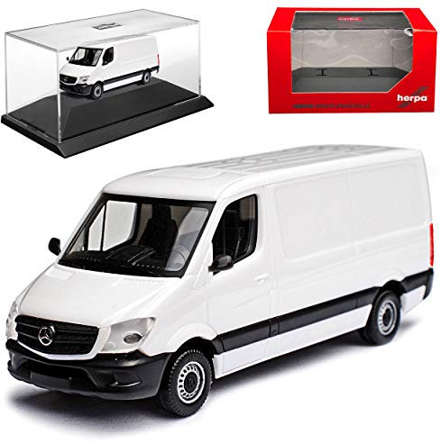herpa Mercedes-Benz Sprinter II Kasten Transporter Weiss NCV 3 W906 Modell 2006-2018 Version Ab Facelift 2013 Kit Bausatz mit Sockel und Vitrine H0 1/87 Modell Auto