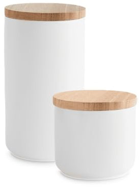 SPRINGLANE Keramik Vorratsdosen 2-tlg. Set mit Holzdeckel Sweet Scandi, er Kautschukholz-Deckel, Aufbewahrungsdosen, Frischhaltedosen
